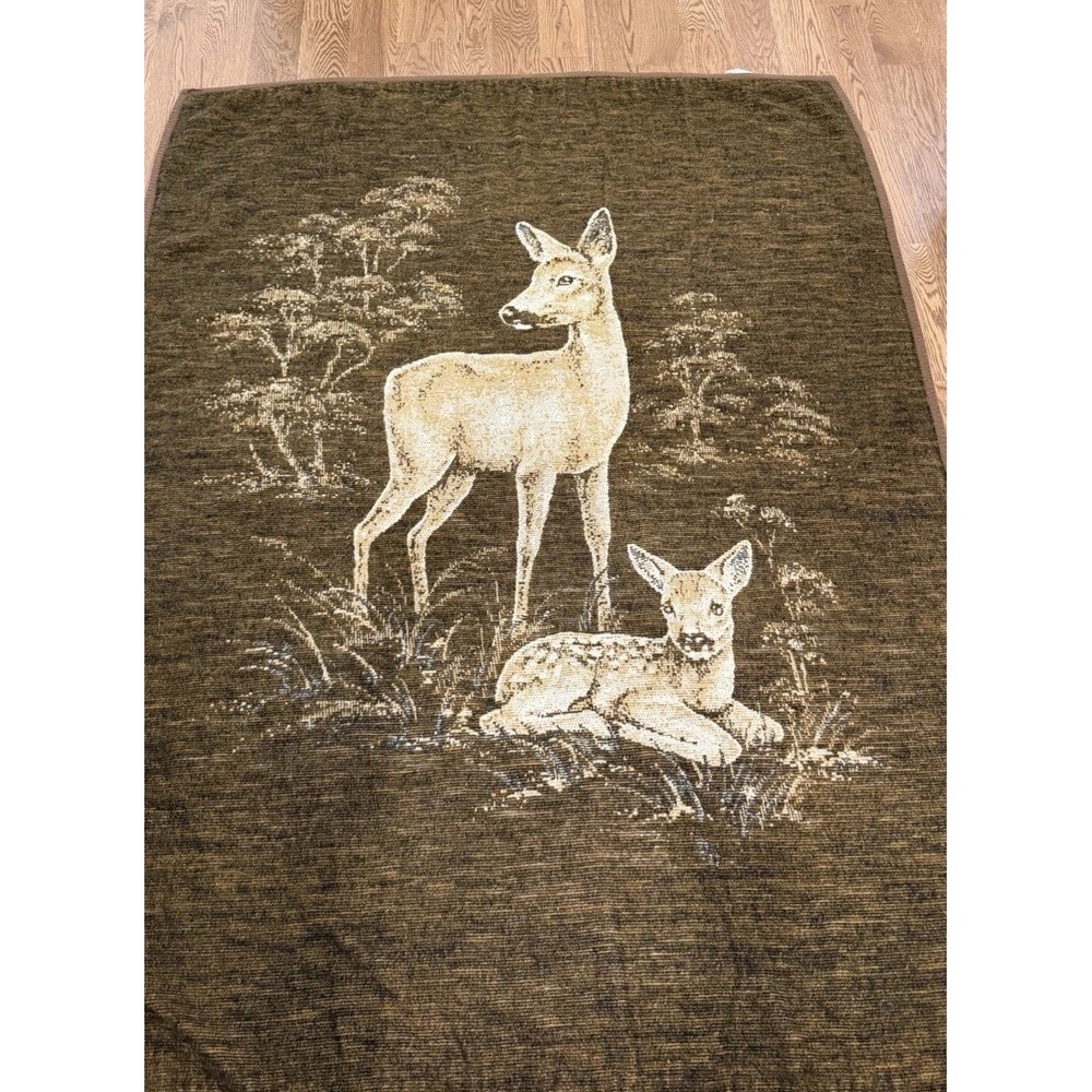 Vtg Safari Weavers Baby Fawn Deer Blanket Brown Farm West Germany
